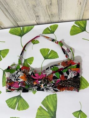 Floral & Leopard Braided Bikini Top Removable Halter - Pink Green Orange